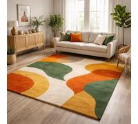YEGRFJIS Tapis Moderne Abstrait Lavable Antidérapant 200x260cm Formes Organiques Orange Vert Jaune Salon Chambre Carpette Doux Poils Courts Imitation Cachemire