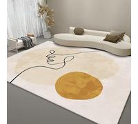 YEGRFJIS Tapis Moderne Abstrait Visage Ligne 60x110cm Antidérapant Lavable Imitation Cachemire, Tapis Poils Courts Crème Moutarde Géométrique pour Salon Chambre