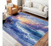 YEGRFJIS Tapis Océan, Tapis Lavable en Peluche Courte pour Salon, Motif Paysage Marin Bleu, décoration pour la Maison et la Chambre, Doux, antidérapant, 45x75cm Bleu et Violet