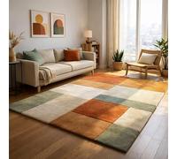 YEGRFJIS Tapis Patchwork Moderne Lavable Antidérapant 160x235cm Géométrique Tons Terre Carpette Salon Chambre Poils Courts Faux Cachemire Multicolore