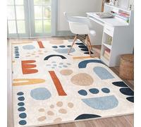 YEGRFJIS Tapis Rétro Lavable Antidérapant 50x140cm Motifs Abstraits Salon Chambre Carpette Cercles Colorés Rayures Poils Courts Faux Cachemire Mid-Century Moderne