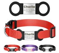 YEHANTI Collier Chien Personnalisé avec Medaille Chien Silencieuse Glissante - Collier pour Chien en Nylon, Médaille Chien Gravée sans Bruit (Rouge)