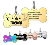 YEHANTI Médaille Chien avec Gravure Personnalisée, Étiquettes d'identification Personnalisées pour Chiens et Chats, Medaille Pour Chien en Acier Inoxydable avec Prénom Adresse Tel Gravés (L, Or)