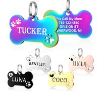 YEHANTI Medaille Chien avec Gravure Personnalisée, Médaille Chien et Chat Identification avec des icônes belles, Medaille Pour Chien en Acier Inoxydable avec Prénom Adresse Tel Gravés (Os)