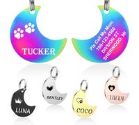 YEHANTI Medaille Chien avec Gravure Personnalisée, Médaille Chien et Chat Identification avec des icônes belles, Medaille Pour Chien en Acier Inoxydable avec Prénom Adresse Tel Gravés (Lune)