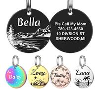 YEHANTI Medaille Chien avec Gravure Personnalisée, Médaille Chien et Chat Identification avec motif de style riche, Medaille Pour Chien en Acier Inoxydable avec Prénom Adresse Tel Gravés (L, Noir)