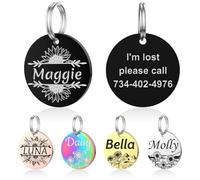 YEHANTI Medaille Chien avec Gravure Personnalisée, Médaille Chien et Chats Gravée, Medaille Pour Chien en Acier Inoxydable avec Prénom Adresse Tel Gravés (Rond - Tournesol)