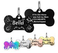 YEHANTI Médaille Chien Os Gravure, Medaille Chien et Chat Identification avec Gravure personnalisée, Medaille Pour Chien en Acier Inoxydable avec Prénom Adresse Tel Gravés (M, Noir)