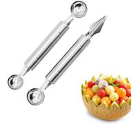 Yeheap 2 PCS Cuillère Parisienne Melon, 2 en 1 Outil de Découpe de Fruits | Acier Inoxydable Durable, 18 cm, Idéale pour Créer Des Billes de Fruits, Desserts, Salades et Décorations Culinaires