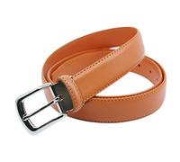 YEHMAN Ceinture classique 3 cm en croûte de cuir de vachette ajustable boucle argenté à ardillon 120 cm (Orange)