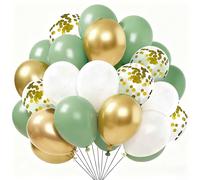 Yehnda Ballons Vert Blanc Or 60 Pcs 12 Pouces Ballon Anniversaire Sauge Olive Confettis Dorés Métalliques pour Mariage Garçon Baptême Fête