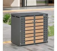 YEHTOKHOME Armoire à poubelles avec Couvercle et Compartiments de Rangement,Meuble de Rangement avec Serrure et 2 Portes, pour Jardins,Cours,commerces et Zones résidentielles (Gris-F)