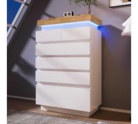 YEHTOKHOME Commode de Style Contemporain,Buffet Brillant, organizzatore à 6 tiroirs,Armoire multifonctionnelle avec éclairage LED (Blanc 3)