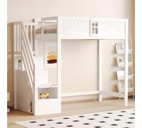 YEHTOKHOME Lit Mezzanine Multifonctionnel 90x200 cm avec Armoire et escalier,lit Simple Moderne en Bois avec Espace de Rangement et Garde-Corps(sans Matelas) (Blanc 2)