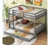 YEHTOKHOME Lit superposé 140x200cm avec escalier et Garde-Corps, Moderne lit en Bois avec sommier à Lattes,Multifonctionnel avec lit escamotable(sans Matelas) (Gris)