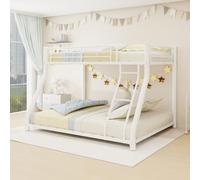 YEHTOKHOME Lit superposé en métal 90/140 x 190 cm avec échelle et Garde-Corps, lit Moderne pour Adolescent avec sommier à Lattes métalliques(sans Matelas) (Blanc)