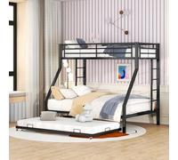 YEHTOKHOME Lit superposé Moderne 90/140x200cm avec échelle, avec escamotable lit, Multifonctionnel lit en métal avec Garde-Corps(sans Matelas) (Noir)