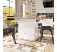 YEHTOKHOME Table à Manger Extensible 4-6 Personnes, Table de Cuisine avec Rangement Caché et Porte Soft-Close, 2 Tiroir et Porte battante, pour Petits Espaces, 110-140x80 cm (D-Blanc)