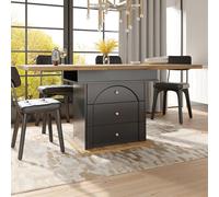 YEHTOKHOME Table à Manger Extensible 4-6 Personnes, Table de Cuisine avec Rangement Caché et Porte Soft-Close, 2 Tiroir et Porte battante, pour Petits Espaces, 110-140x80 cm (E-Noir)