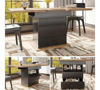 YEHTOKHOME Table à Manger Extensible 4-6 Personnes, Table de Cuisine avec Rangement Caché et Porte Soft-Close, 2 Tiroir et Porte battante, pour Petits Espaces, 110-140x80 cm (D-Noir)