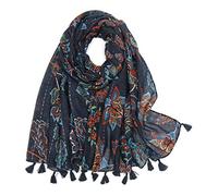 Yeieeo Écharpe bohème légère à imprimé floral pour femme, châle à franges tendance pour l'automne et l'hiver, Medium