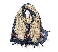 Yeieeo Écharpe bohème légère à imprimé floral pour femme, châle à franges tendance pour l'automne et l'hiver, Medium