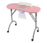 YEITBY Table de manucure pliable portable avec roues universelles pour la maison, le salon de manucure, le salon de beauté, le bureau, rose avec ventouse et accessoires de nettoyage des ongles