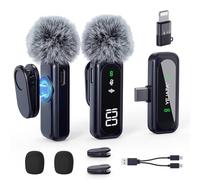 YEJATA Microphone cravate sans fil avec affichage numérique de la batterie 360° omnidirectionnel suppression du bruit portée 30 m Clip rotatif pour iPhone 15/16 Android PC iPad tablette