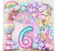 YEJIKJ Ballons licorne pour 6e anniversaire - Décorations de fête licorne - Ballons d'anniversaire en forme de chiffre 6 - Bannière de 6e anniversaire - Décoration d'anniversaire pour filles et