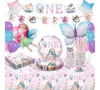 YEJIKJ Decoration Anniversaire Fille, Kit Anniversaire Fille Papillon, Decoration Anniversaire Papillon, Papillon Vaisselle de Fête Assiette Pour Decoration Anniversaire Filles 16 invités
