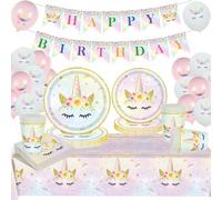 YEJIKJ Decoration Anniversaire Licorne Kit Anniversaire Fille, Réutilisable Kit Anniversaire Licorne Assiette Licorne Ballon Licorne Nappe Anniversaire