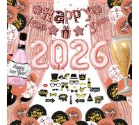 YEJIKJ Rosegold Déco de Nouvel An 2026, Ensemble d'accessoires de fête en or rose, Ensemble de décoration de Nouvel An 2026, Bonne nouvelle année décoration avec Fotorequisiten Confetti Ballons