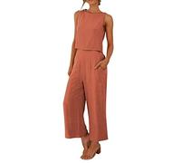 Yekdmxop 2025 Combinaison D'été Femme Élégante Coton Lin Complet Chemise et Pantalon Deux Pièces Jambe Large Grande Grande Taille Combinaisons Décontracté Confortable Ensembles D'été Élégant Large