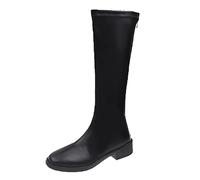 Yekdmxop Bottes Femmes Mollet Large Bottes Hautes Au-dessus du Genou De La Mode Tige Hydrofuge Bottes Hautes À Talons Bas Bottes D'Équitation Sans Talon Hiver Printemps, Noir , 42 EU