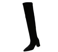 Yekdmxop Bottes Femmes Mollet Large Bottes Hautes Au-dessus du Genou Tige Hydrofuge Chaude Bottes Hautes À Talons Confortable Bottes D'Équitation Sans Talon Automne Printemps, Noir , 40 EU