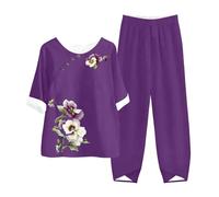 Yekdmxop Combinaison Femme Casual Ensemble Femme Pantalon Et Haut Fluide Bureau Travail Jogging Femme Ensemble Grande Taille Ensemble Femme Combinaison Ample Jambes Larges Été Automne