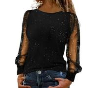 Yekdmxop Maillot Femme Élégant Paillette Argent Manches Longues Chemisier Brillant Noël T-shirt Curvy Encolure dégagée Tee-shirt Grande Taille Paillettes Or Tops Cérémonie Strass Chemise De Soirée