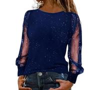Yekdmxop Maillot Femme Élégant Paillette Argent Manches Longues Chemisier Brillant Noël T-shirt Curvy Encolure dégagée Tee-shirt Grande Taille Paillettes Or Tops Cérémonie Strass Chemise De Soirée