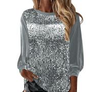 Yekdmxop Maillot Femme Élégant Paillette grande taille Manches Longues Tricot Strass Cérémonie Blouse Argent Col rond Chemise Curvy Brillantini T Shirt Noël Glitter Or Tops Nouvel An T-shirts, gris,
