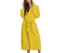 Yekdmxop Peignoir de gym pour homme femme chaud, peignoir unisexe éponge avec poches à capuche et ceinture, peignoir pour femme d'hiver de grandes poches peignoirs pour sauna, jaune, XL