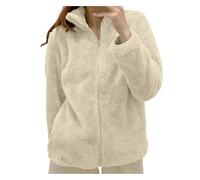 Yekdmxop - Sweatshirt pour femme, en polaire, pour l'hiver, chaud, avec fermeture éclair, pour l'hiver, court, en polaire, sans capuche, veste d'hiver en polaire, uni, manteau en peluche, Sherpa