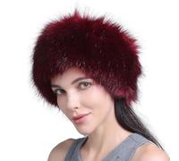 YEKEYI Bandeau en fausse fourrure pour femmes avec élastique, cache-oreilles pour se réchauffer les oreilles pour l'hiver, bonnet chaud pour temps froid, bonnet de ski, bordeaux, Taille unique
