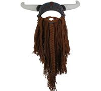 YEKEYI Big Horn Bonnet Viking Barbe Chapeau de Ski Amusant Barbare Halloween Noël, Café, 58