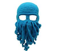 YEKEYI Bonnet de cheval amusant avec barbe tricoté à la main - Bonnet d'hiver épais en forme de pieuvre - Halloween - Cosplay - Masque de ski, Lblue., taille unique