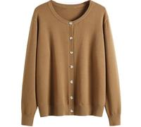 YEKEYI Cardigan en tricot classique à manches longues avec col bateau et boutonnage devant pour femme, marron, Taille 3XL