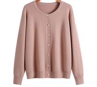 YEKEYI Cardigan en tricot classique à manches longues avec col bateau et boutonnage devant pour femme, rose, Taille XL
