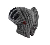 YEKEYI Casque de chevalier romain Visière de barbe Chapeau tricoté Bonnet Bonnet Chapeau Vent Masque Cosplay - Gris - Taille Unique