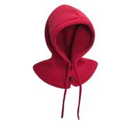 YEKEYI Chapeaux d'hiver pour femmes et hommes, bonnet tricoté chaud en laine mélangée, écharpe à capuche pour femme, cagoule, chapeau à col ras du cou, Rouge, Taille unique