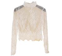 YEKEYI Faux col en dentelle à manches longues détachable faux col demi-chemisier col Dickey Faux cols, blanc, S