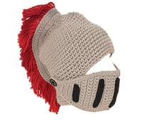 YEKEYI, Joli casque en forme de heaume de chevalier; chapeau avec barbe tricoté à la main, pour l'hiver, épais; chapeau avec pieuvre pour Halloween, cosplay, masque de ski, rouge, Taille Unique